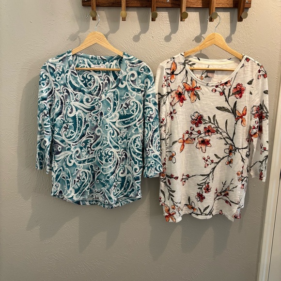 Chico's Tops - Chico’s Floral & Paisley Print Cotton Blend Slub Tee Shirts Size Small L…